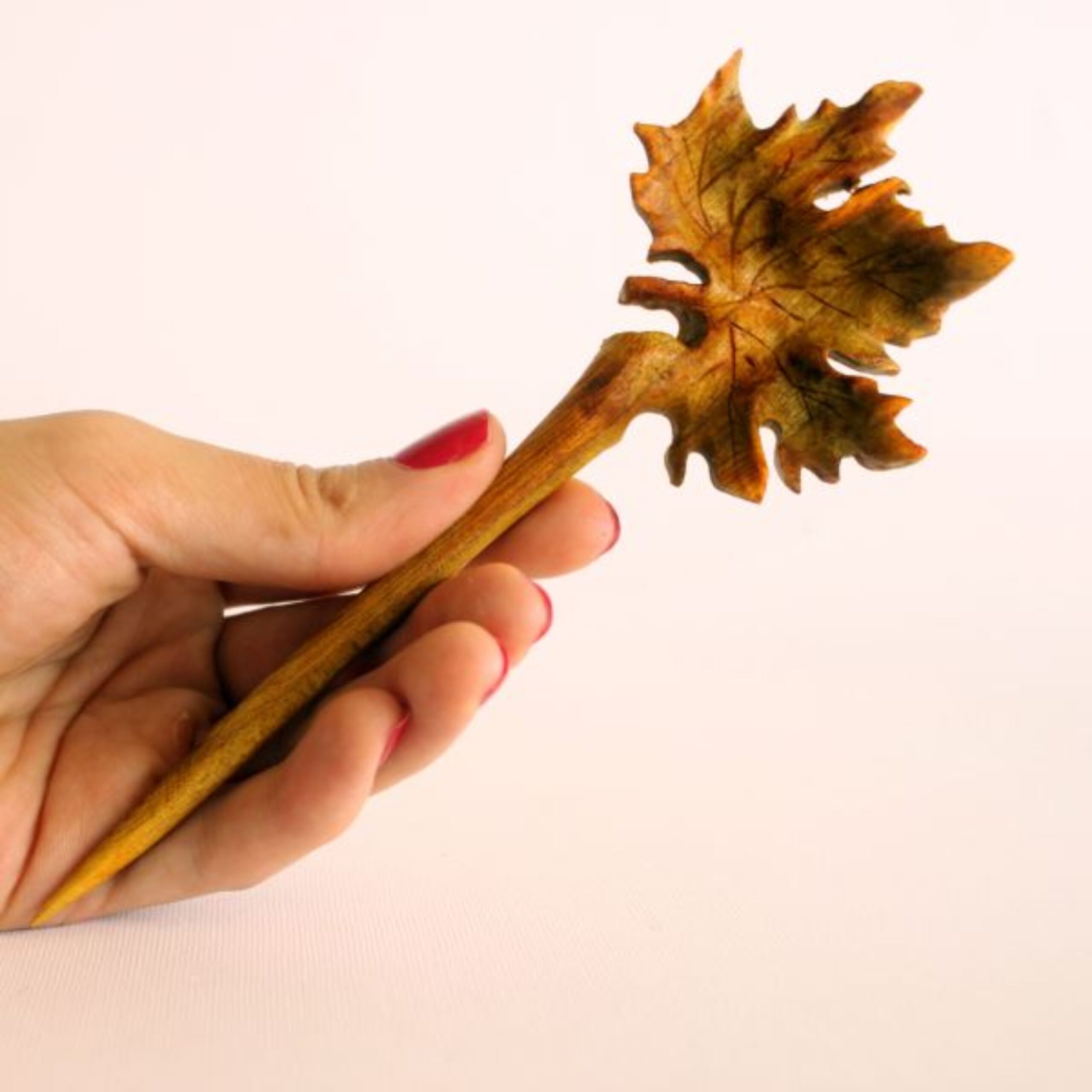 Wooden Hair Stick for Women Handcrafted with Oak Leaf Design