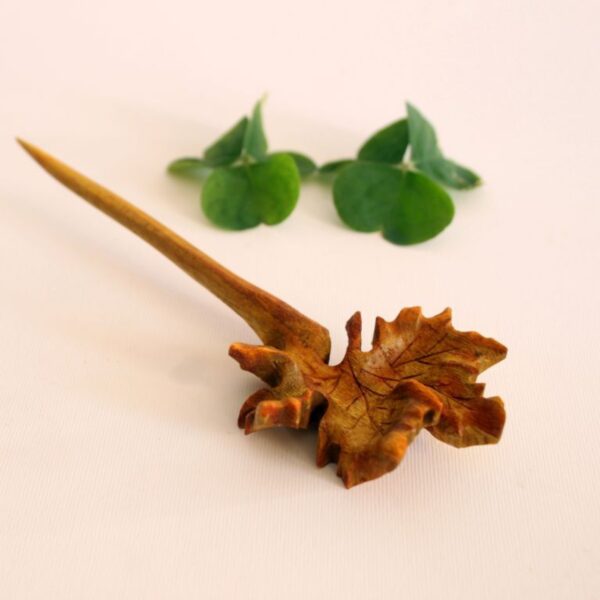 Wooden Hair Stick for Women Handcrafted with Oak Leaf Design