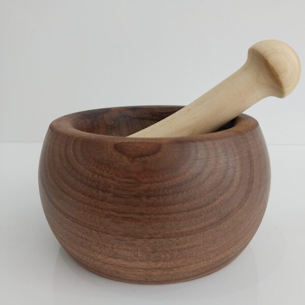 Wooden Mortar & Pestle Set Grinder for Cooking Made of Walnut Wood