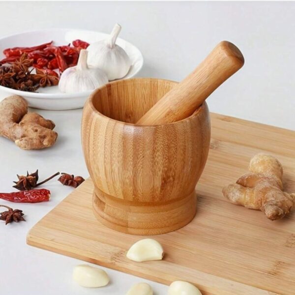 Wooden Mortar & Pestle Set in Natural Bamboo Wood