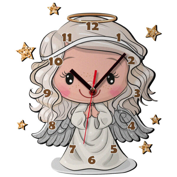 Wooden Nursery Wall Clock for Children’s Room with Little Angel Design