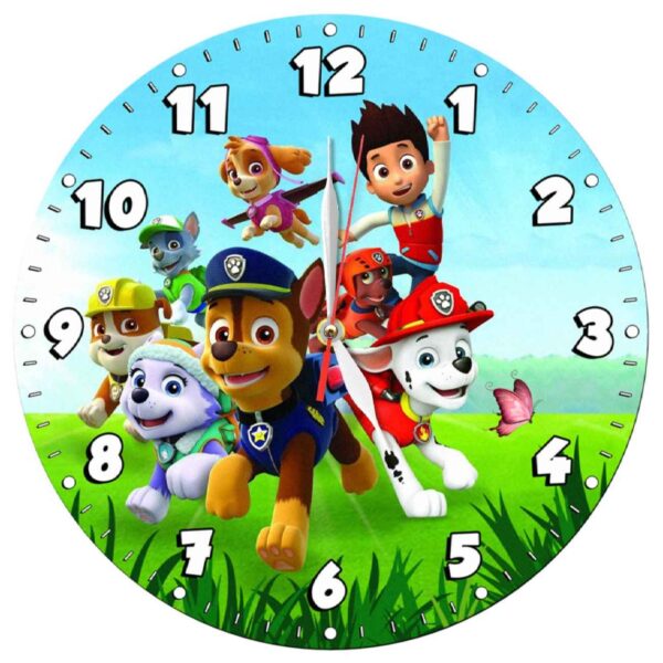 Wooden Nursery Wall Clock for Children’s Room with PAW Patrol Design
