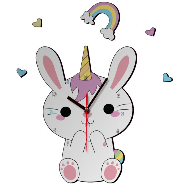 Wooden Nursery Wall Clock for Children’s Room with Rabbit Design