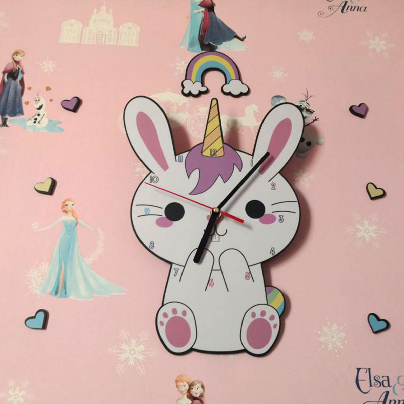 Wooden Nursery Wall Clock for Children’s Room with Rabbit Design