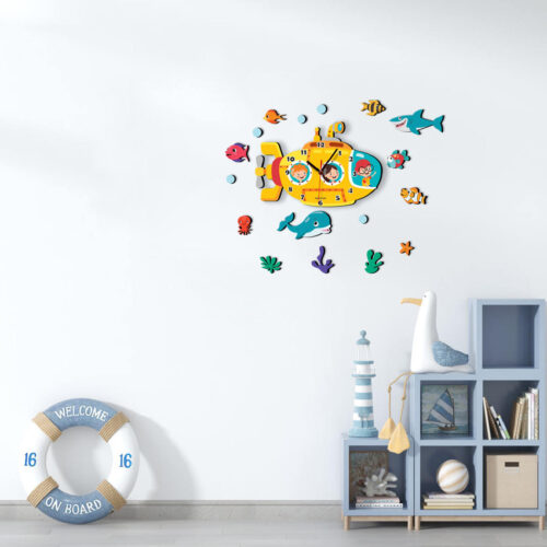 Wooden Nursery Wall Clock with Submarine Design