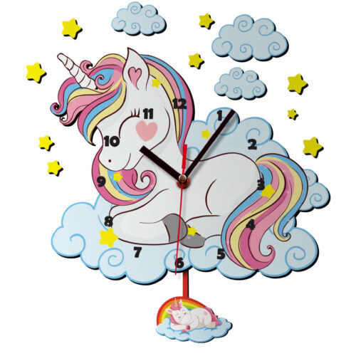 Wooden Nursery Wall Clock for Children’s Room with Unicorn Design