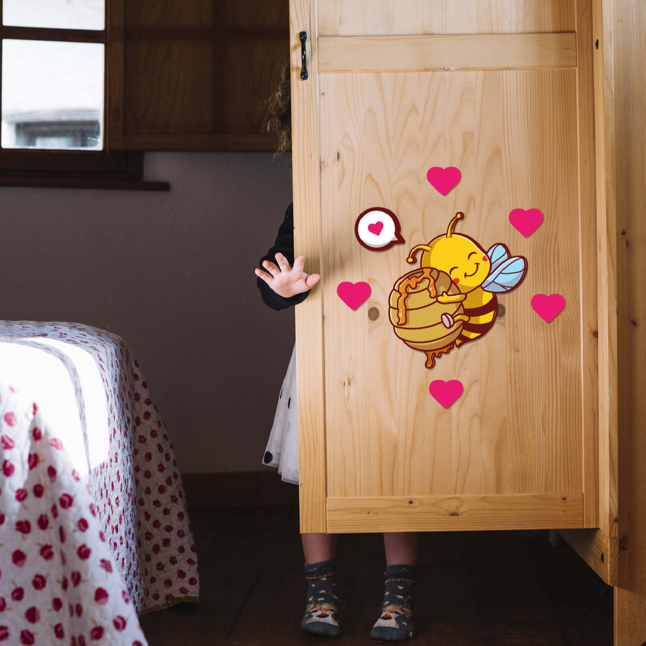 Wooden Nursery Wall Sticker for Baby’s Room Model Happy Bee