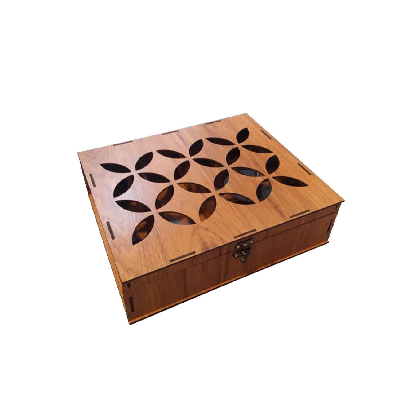 Wooden Tea box Organizer Compartments in Geometric Design