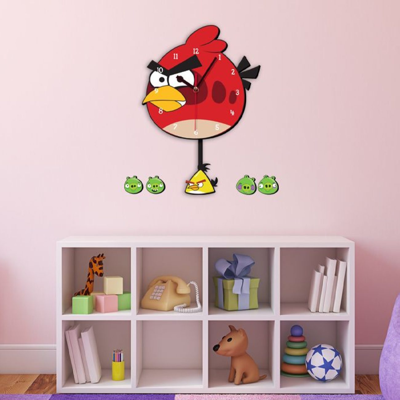 Wooden Wall Clock for Children’s Room with Angry Bird Design