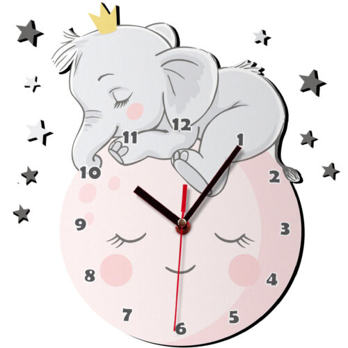 Wooden Wall Clock for Children’s Room with Elephant Design
