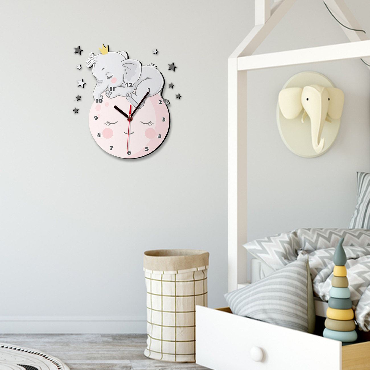 Wooden Wall Clock for Children’s Room with Elephant Design