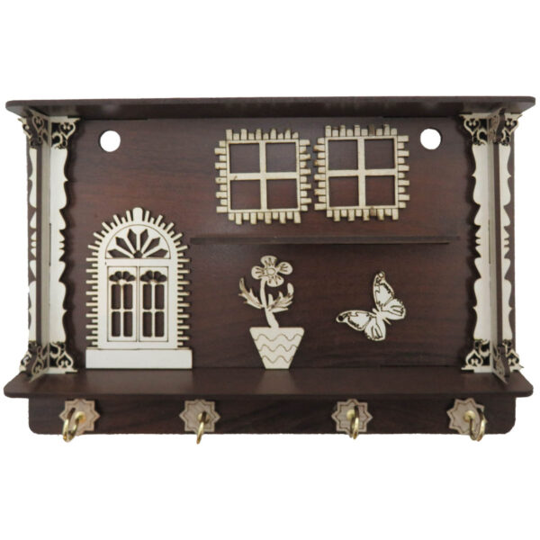 Wooden Wall Key Holder with Four Hooks Model Cottage
