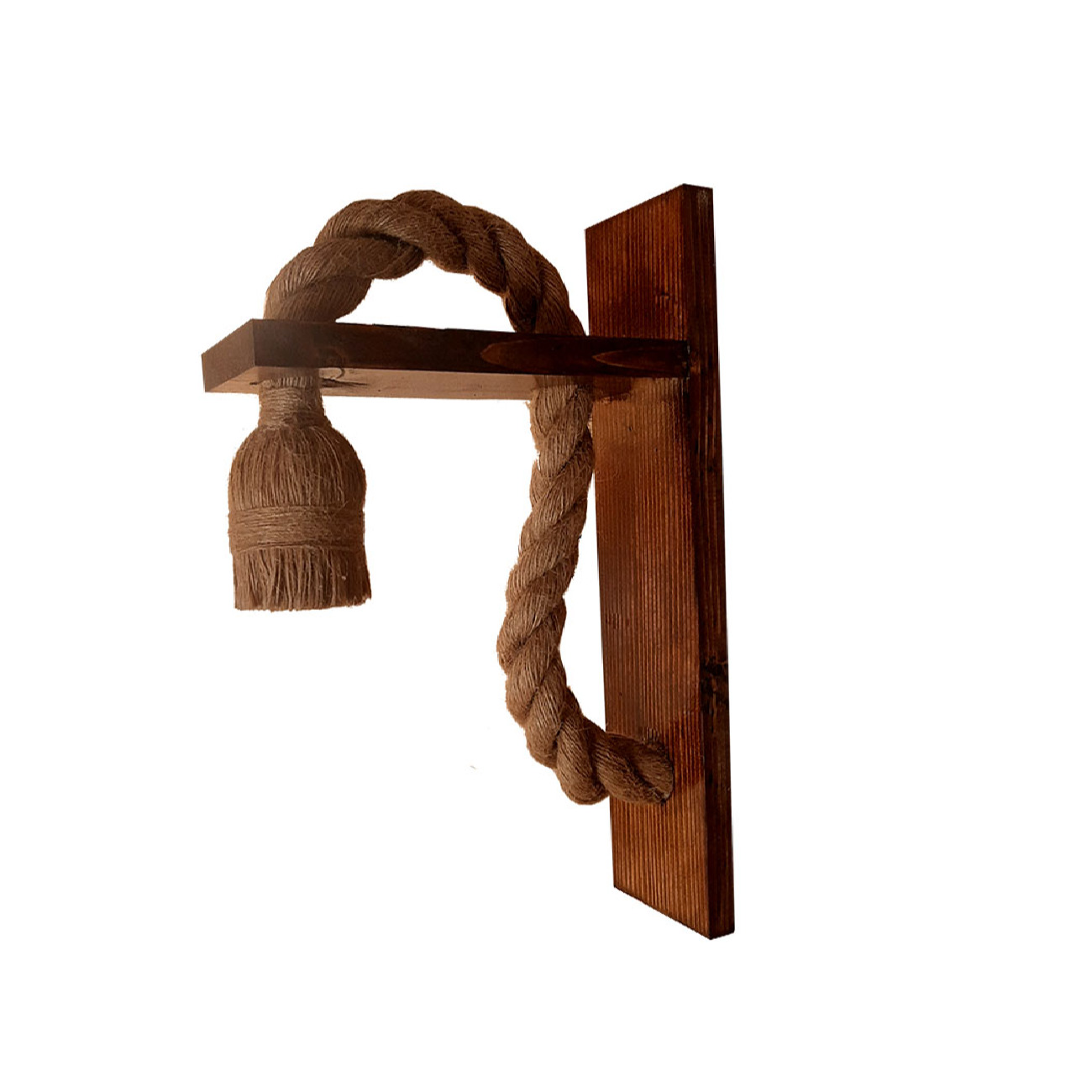 Wooden Wall Sconce Light Modern and Minimalist with Vintage Hemp Rope
