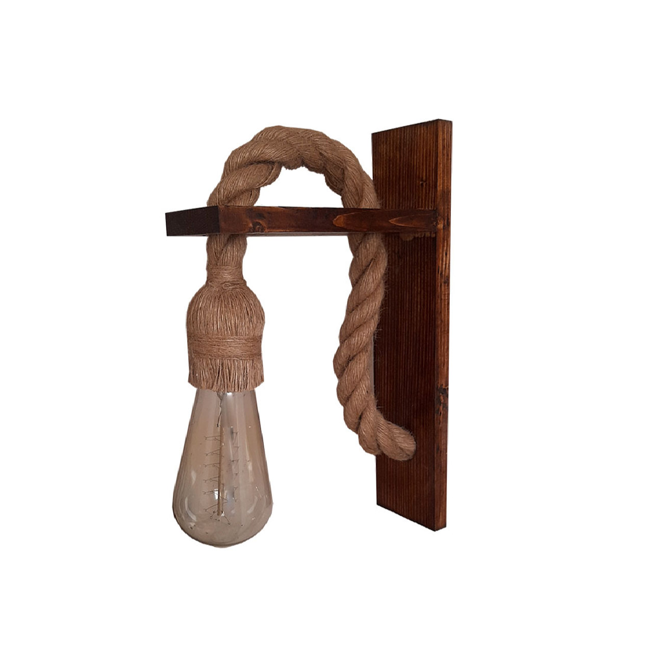 Wooden Wall Sconce Light Modern and Minimalist with Vintage Hemp Rope