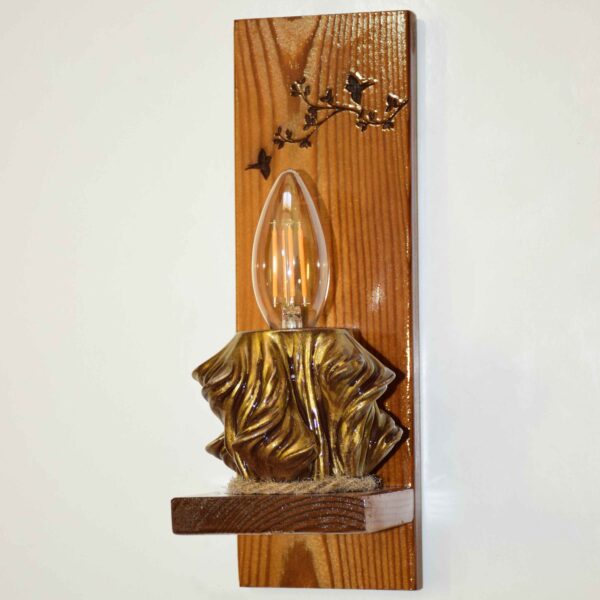 Wooden Wall Sconce Light with Floral Carving Design
