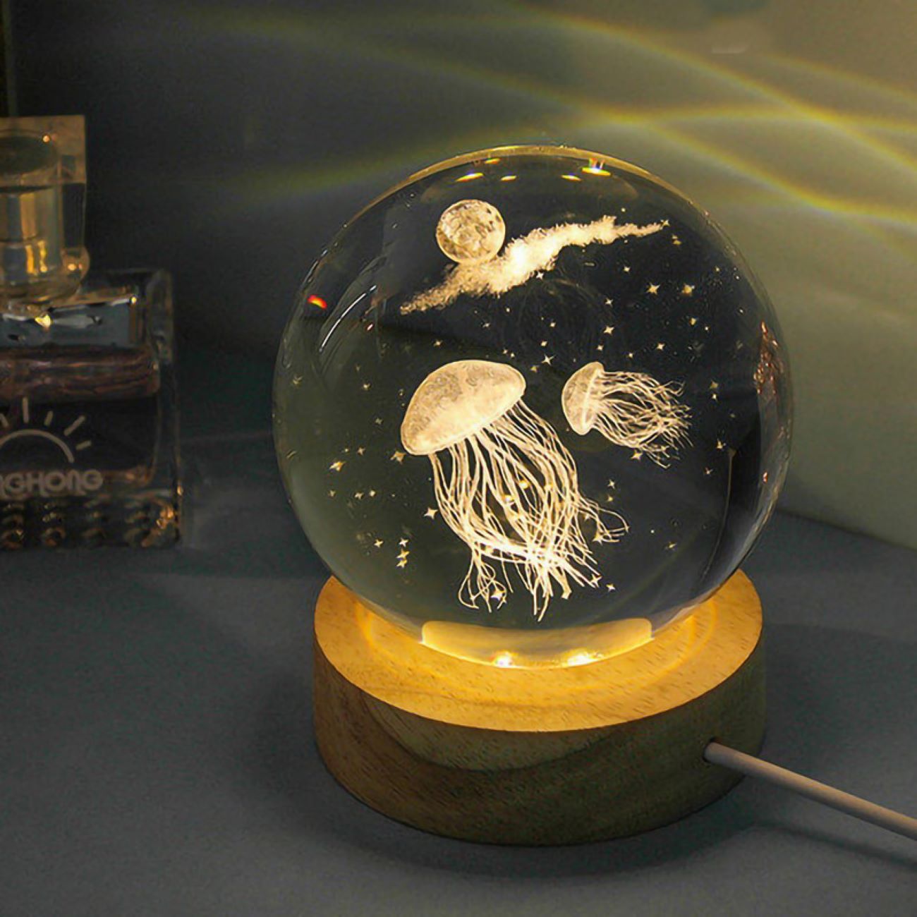 3D Crystal Ball Night Light Jellyfish Fantasy LED Lamp