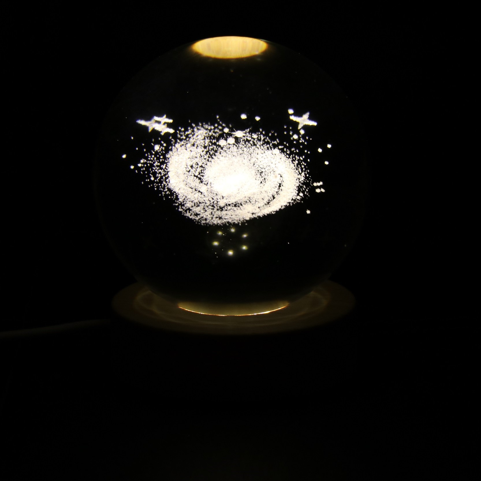 3D Crystal Ball Night Light Milky Way with Wooden Base