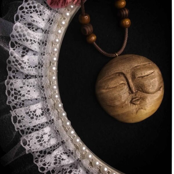 Artistic Wooden Pendant Necklace with Moon Design