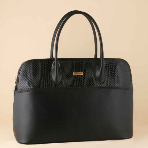Bauletto Leather Handbag with Large Capacity in Black