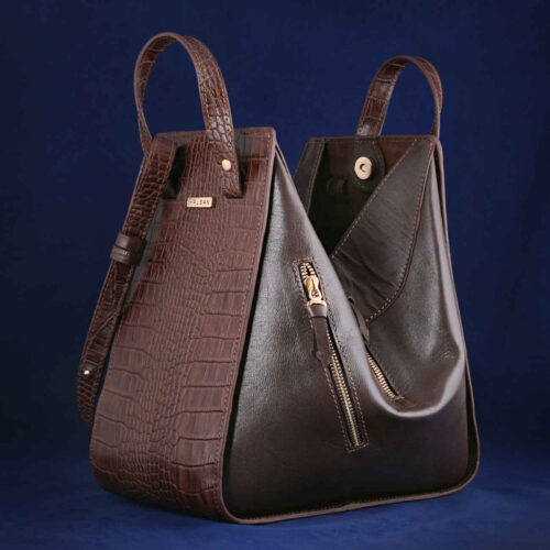 Bauletto Leather Handbag with Long Strap in Brown