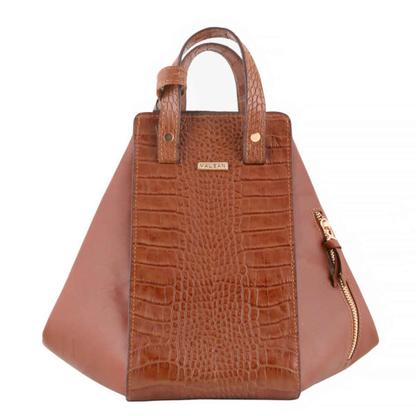 Bauletto Leather Handbag with Long Strap in Brown