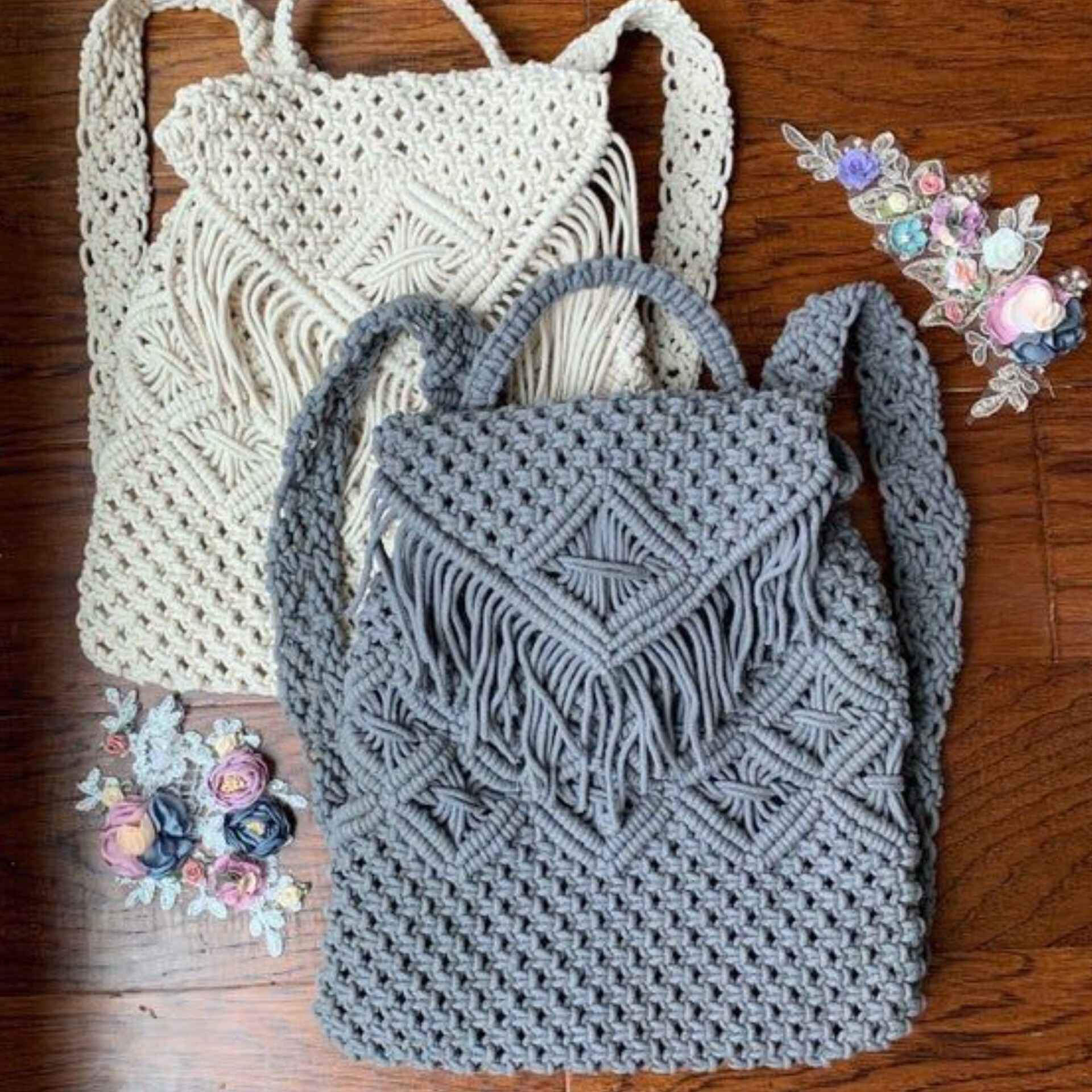 Boho Macramé Backpack Handmade for Women Model Tassel
