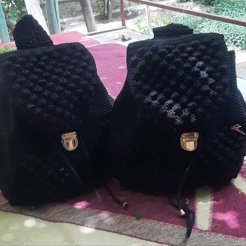 Boho Macrame Backpack Handmade for Women in Black