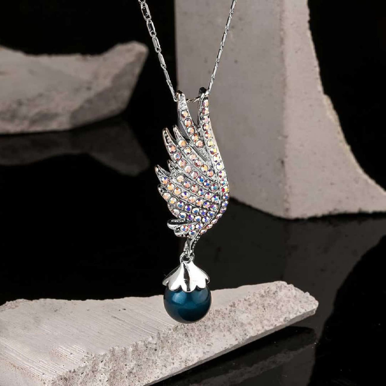 Brass Necklace for Women with Angel Wing Design