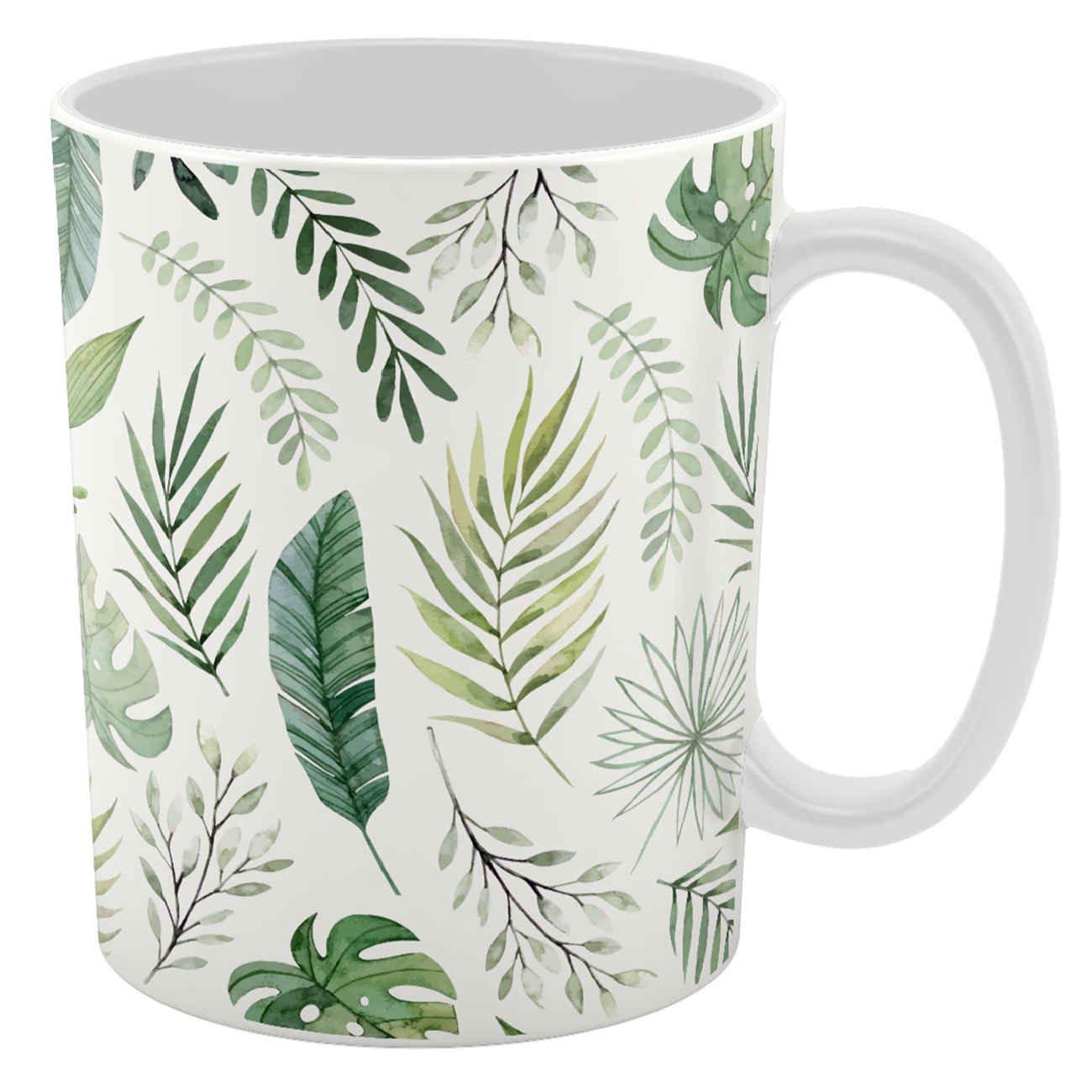 Ceramic Coffee Mug with Leaf Design White