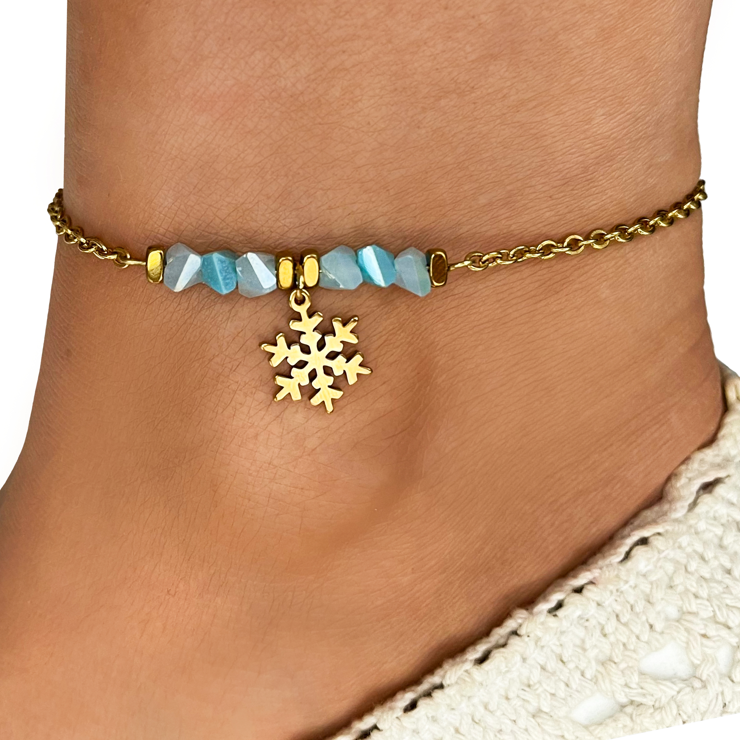 Chain Ankle Bracelet with Snowflake Design