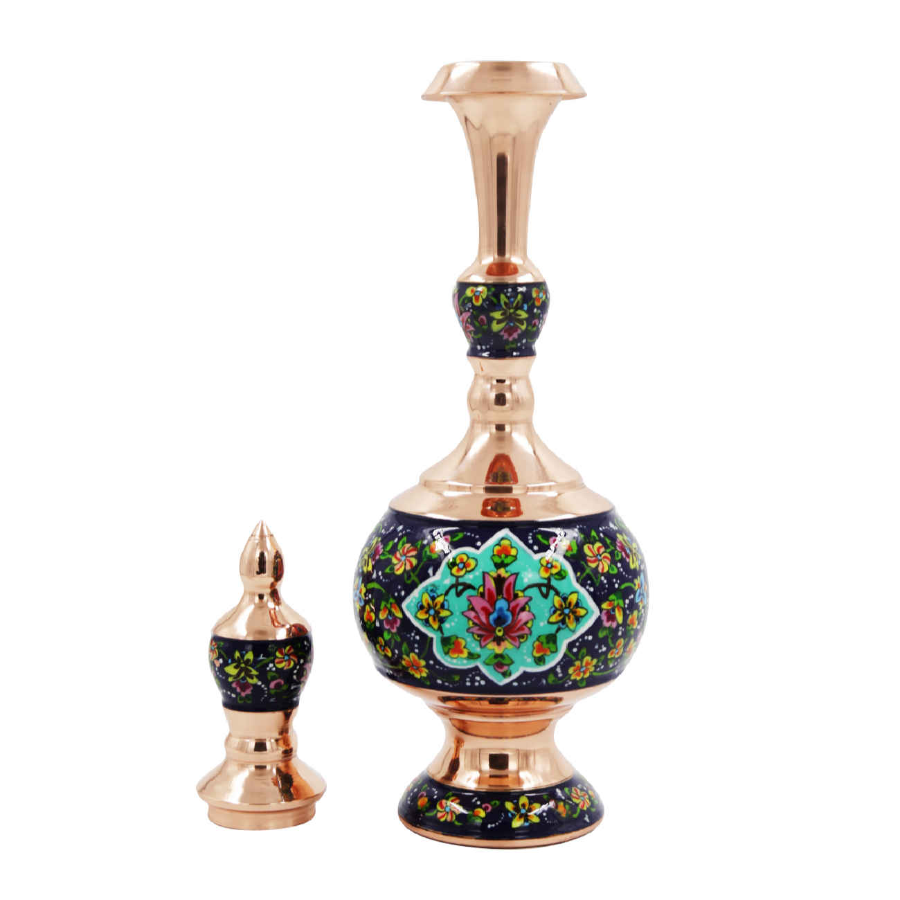 Decorative Copper Bottle Persian Minakari with Floral Design