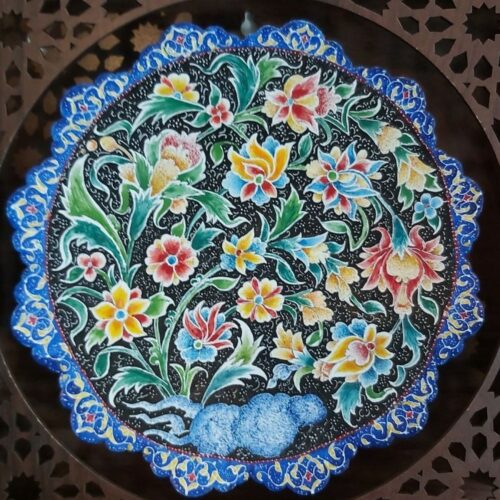Decorative Copper Plate in Persian Minakari Enamelwork Floral