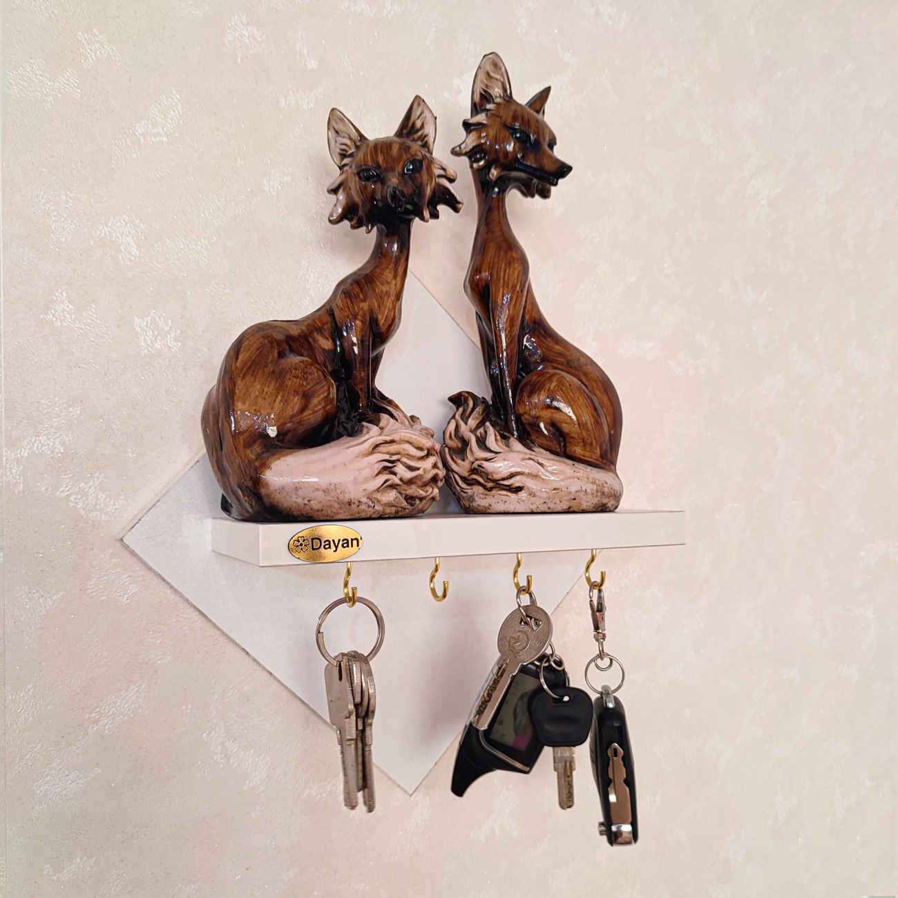 Decorative Wall Key Holder with Shelf & 4 Hooks