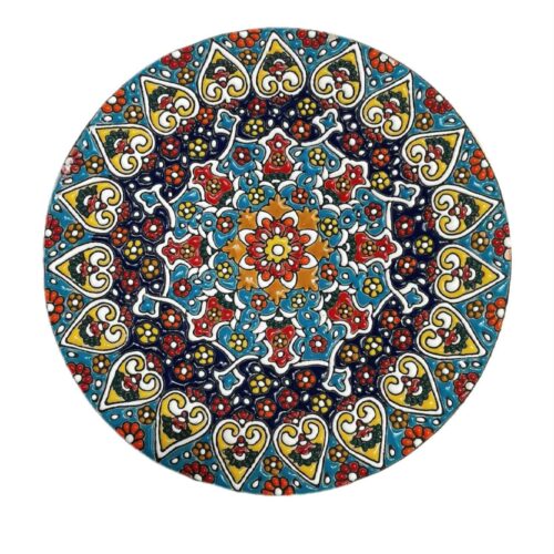 Decorative Pottery Plate In Persian Minakari Handmade Wall Art Floral