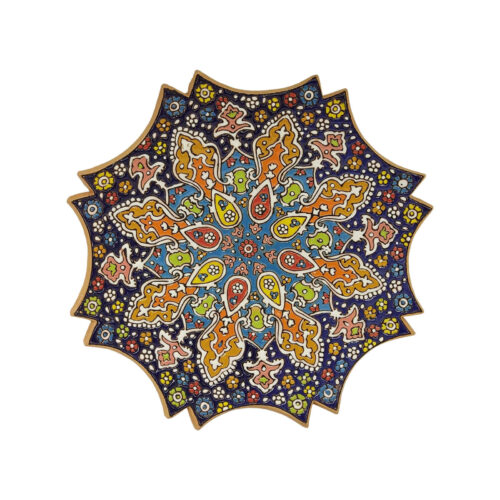 Decorative Pottery Plate with Persian Minakari Enamel Handcrafted Hadish
