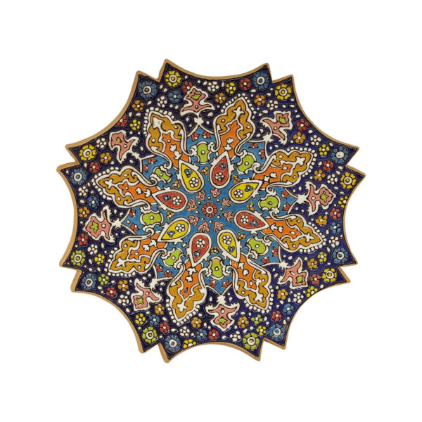 Decorative Pottery Wall Plate with Persian Minakari Enamel Handcrafted Hadish
