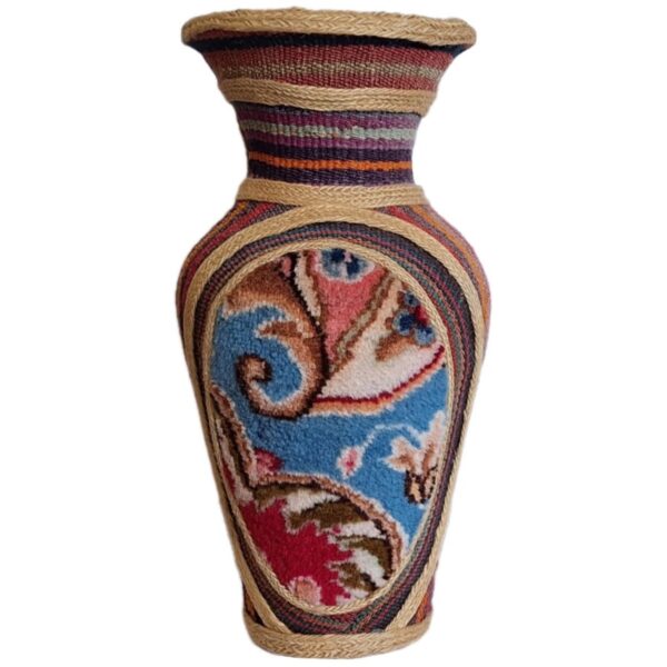 Decorative Pottery Vase Handcrafted in Persian Jajim & Kilim Carpet Design