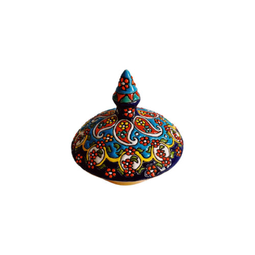 Persian Pottery Sugar Bowl in Minakari Enamelwork