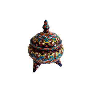 Persian Pottery Sugar Bowl in Minakari Enamelwork