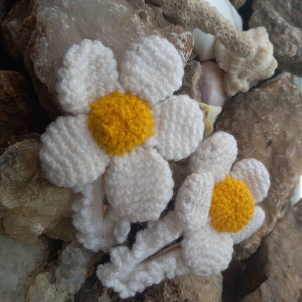 Embroidered Floral Snap Hair Clip Set of 2 Handwoven Model Chamomile
