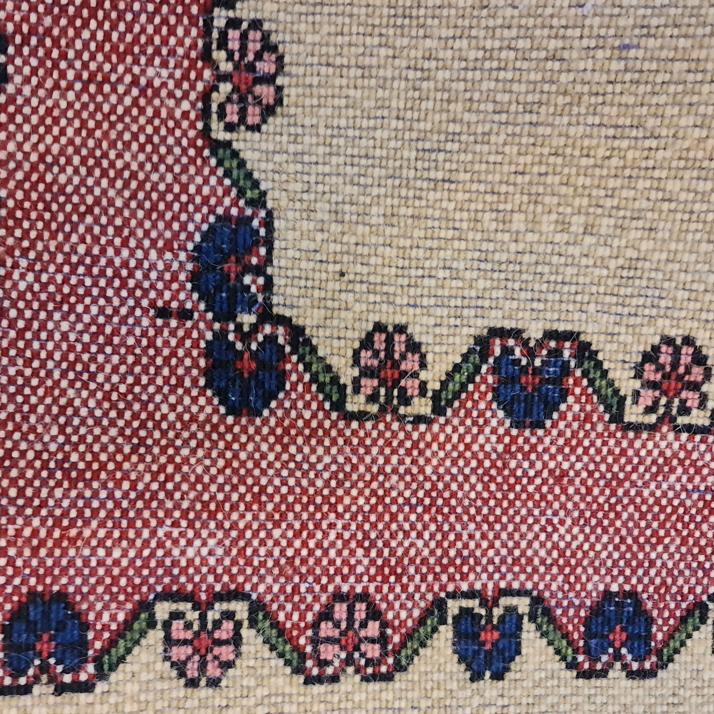 Genuine Persian Wool Carpet Hand-Knotted Rose Flowers Light Brown