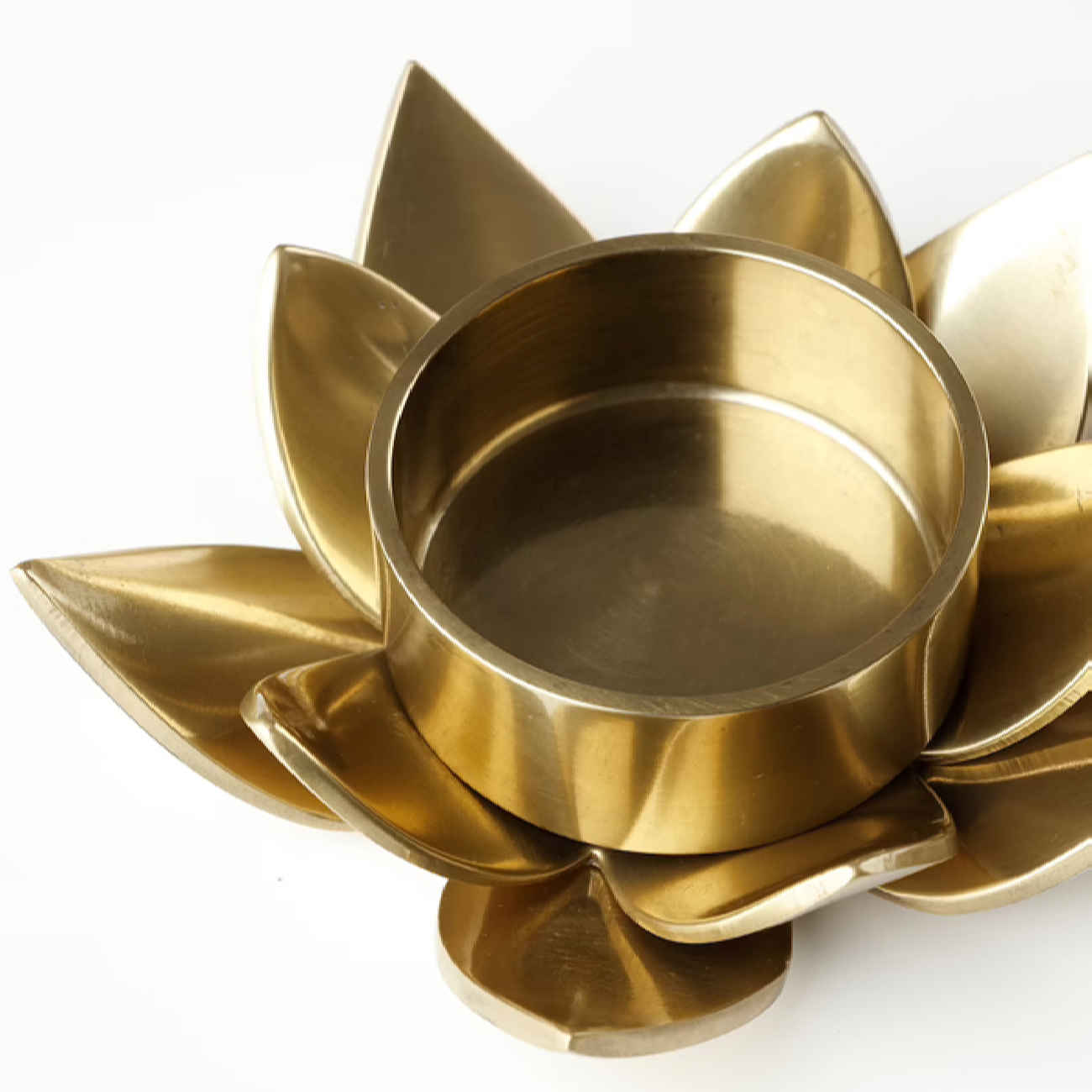 Gleaming Steel Candle Holder with Lotus Design in Golden