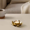 Gleaming Steel Candle Holder with Lotus Design in Golden