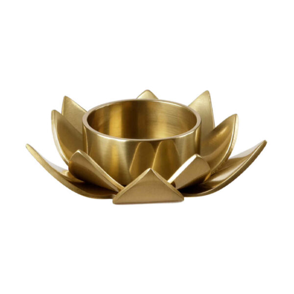 Gleaming Steel Candle Holder with Lotus Design in Golden