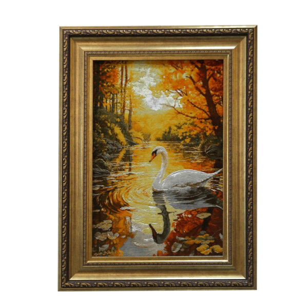 Hand-Knotted Persian Pictorial Rug a Swan in the Pond