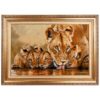 Hand-Knotted Persian Pictorial Rug from Tabriz Lion Family Drinking Water