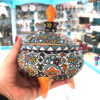 Handcrafted Persian Pottery Sugar Bowl Minakari Enameled