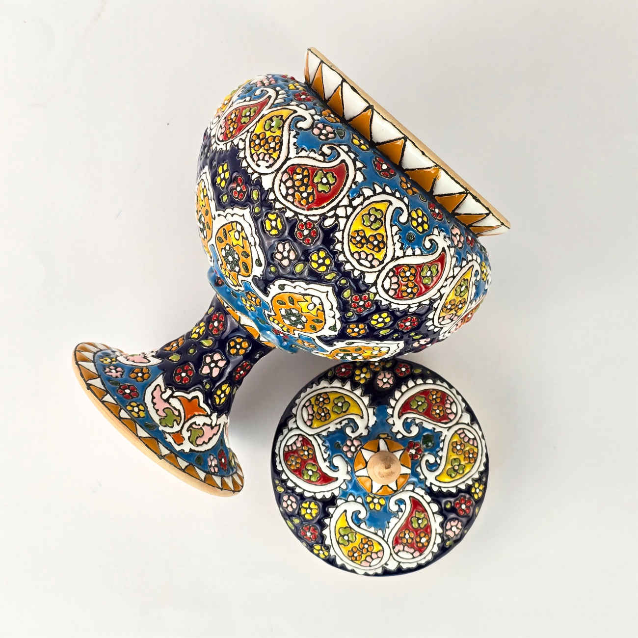 Handcrafted Persian Pottery Sugar Bowl in Minakari with Lid