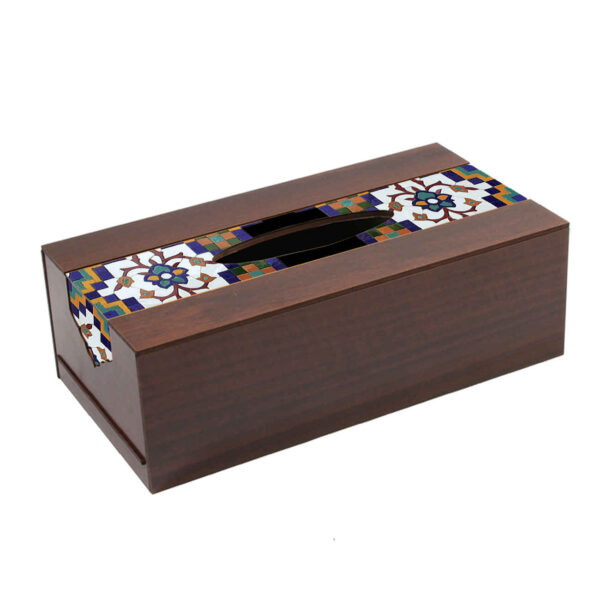 Handcrafted Persian Wooden Tissue Box with Geometric Design