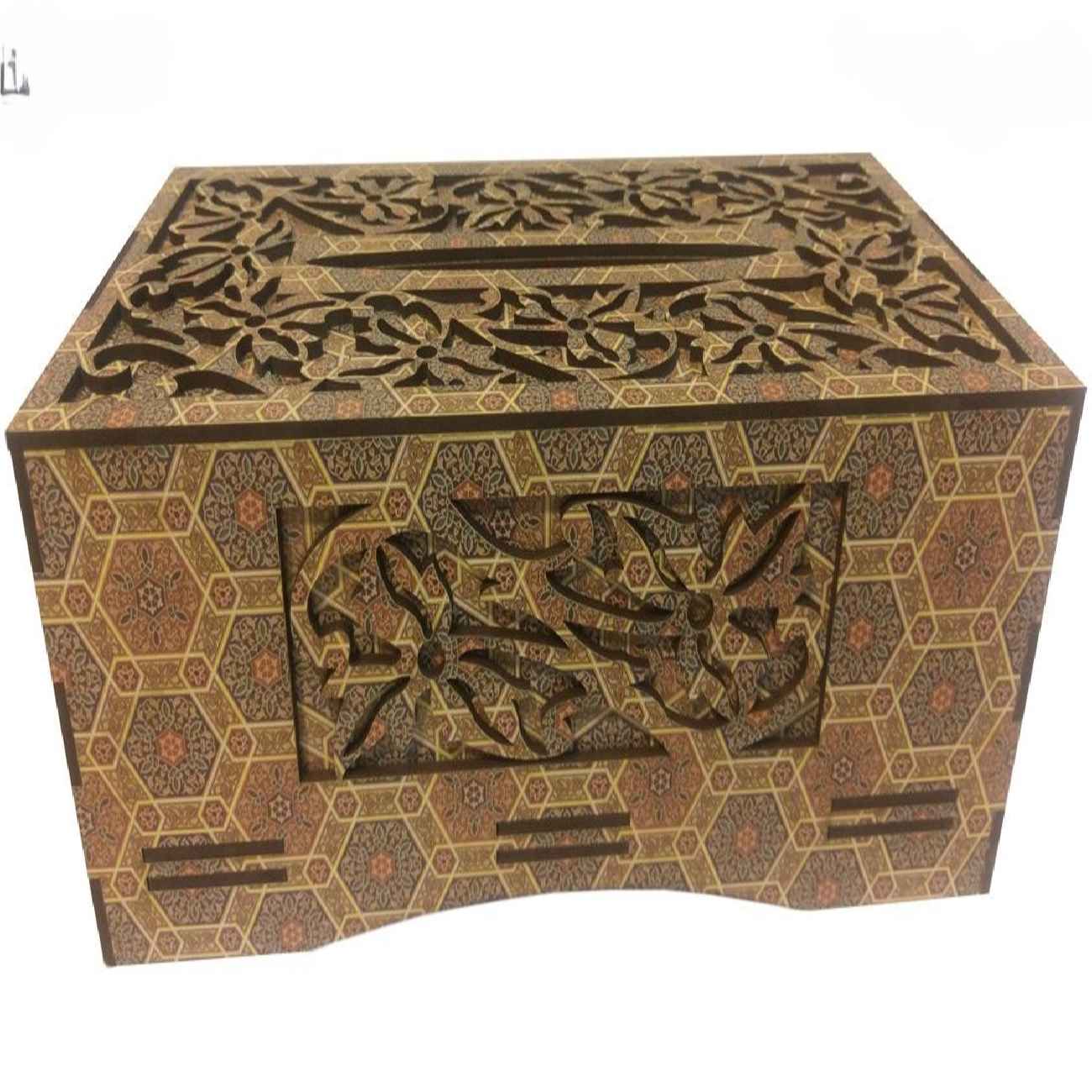Handcrafted Persian Wooden Tissue Box with Khatamkari Design